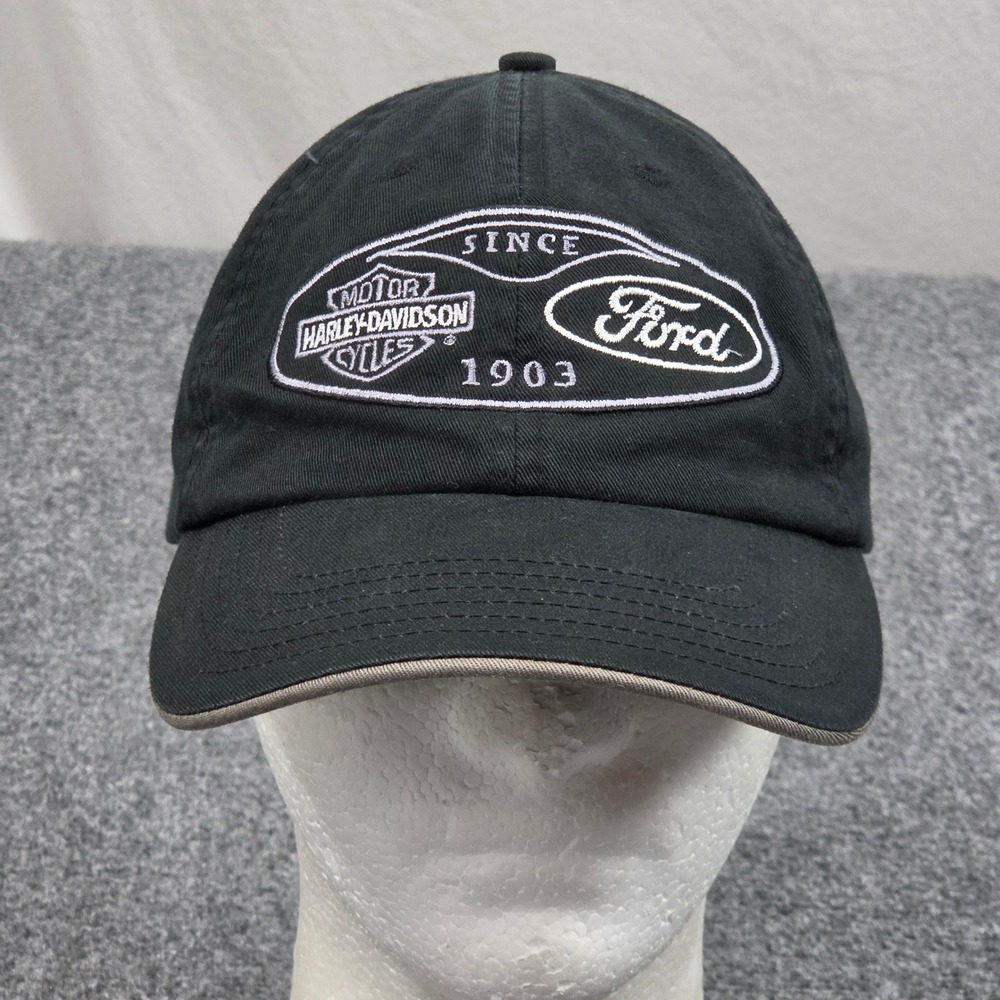 Harley-Davidson x Ford Hat Strapback Cap Black Biker Motorsport Embroidered Logo